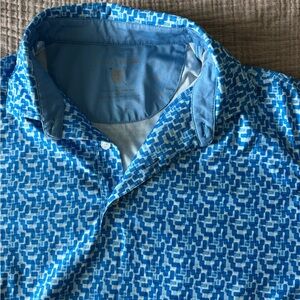 Hickey Freeman Men's Blue Patterned Shirt